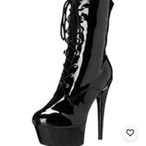 ELLIE 609 Diana High Heel Ankle Boots Patent Leather Lace Up Platform Black 8